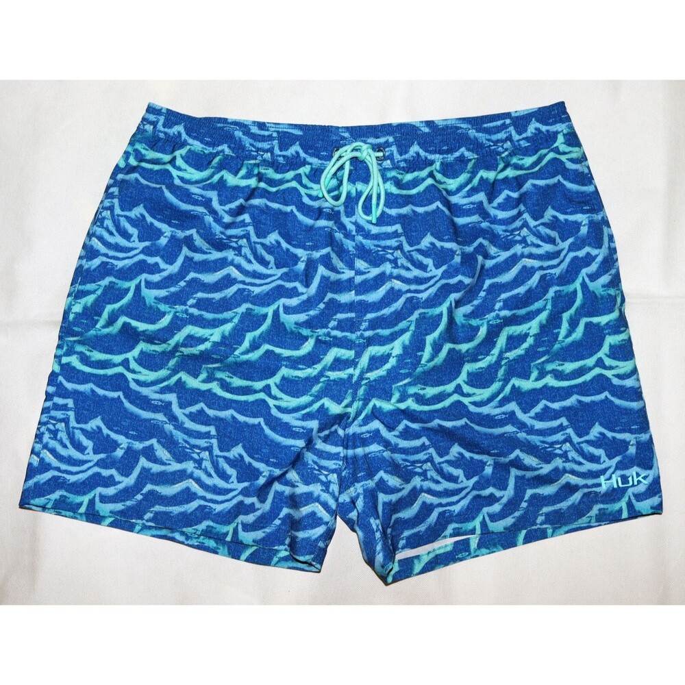 Huk Waves Volley Men's Lined Swim Blue Shorts Trunks Size XXL
